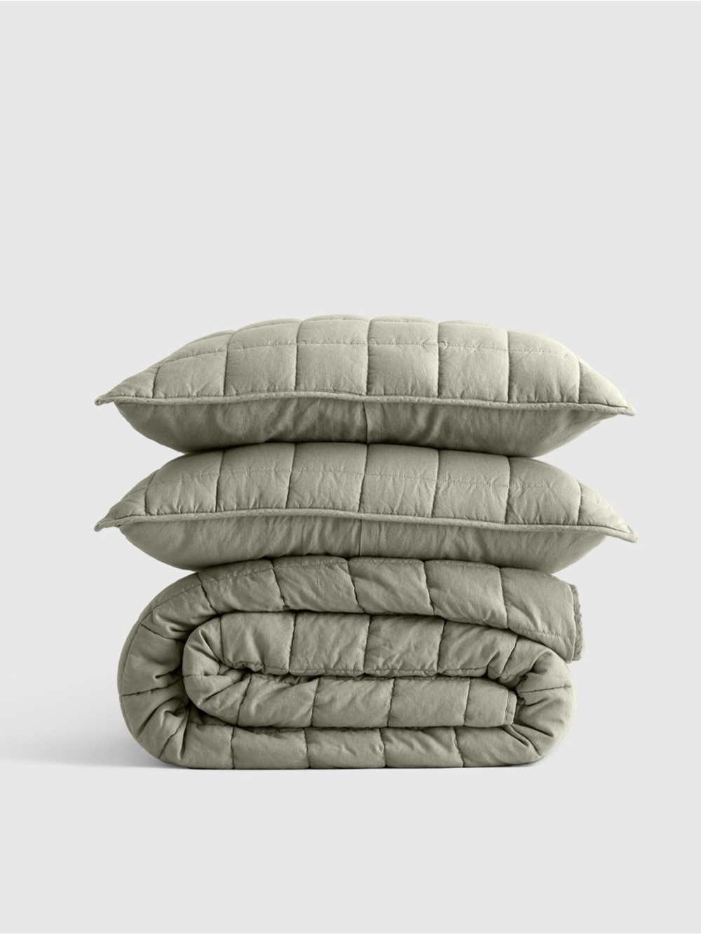 Quince European Linen Box Quilt Set in Willowleaf, Full/Queen